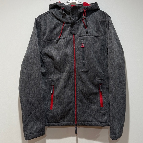SUPERDRY Original Windrtekker Gray Sz Medium M Hooded Soft Shell Jacket Fleece - Picture 1 of 15